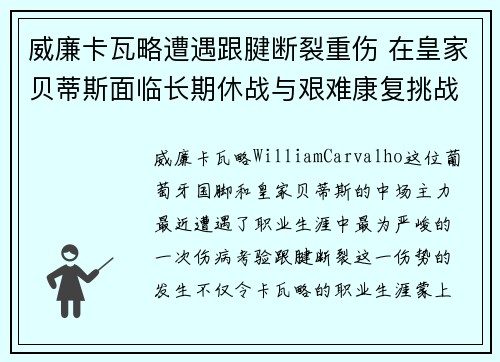 威廉卡瓦略遭遇跟腱断裂重伤 在皇家贝蒂斯面临长期休战与艰难康复挑战 威廉卡瓦略遭遇跟腱断裂重伤 在皇家贝蒂斯面临长期休战与艰难康复挑战